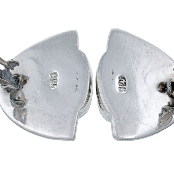Vintage Sterling Silver 925 Black Onyx Modernist Clip-On Earrings - Picture 4 of 6